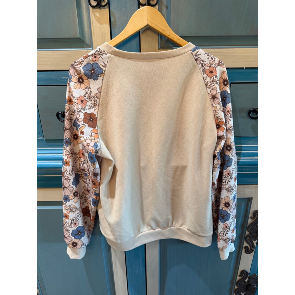 Women's Unbranded Beige Floral Raglan Sweatshirt M - Picture 2 of 4